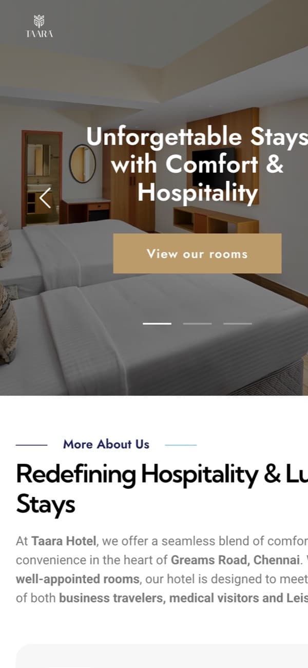 Taara Hotel homepage on a phone