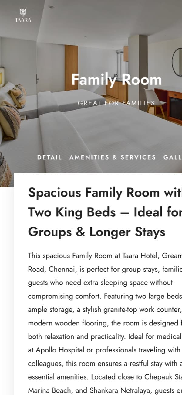 A Taara Hotel room page on a phone