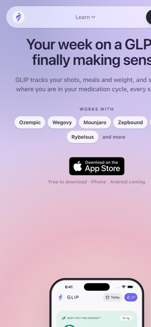 The getglip.app homepage on a phone